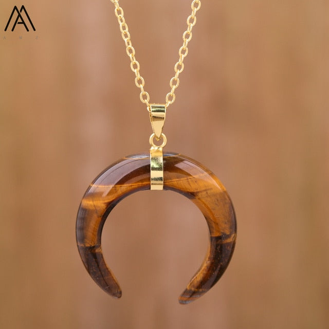 Crescent Moon Stone Necklace - DARK MOON