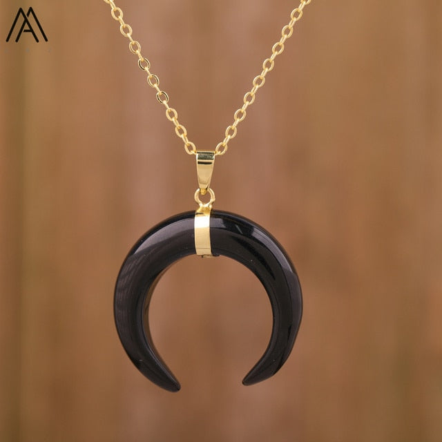 Crescent Moon Stone Necklace - DARK MOON