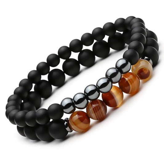 Hematite & Agate Protection Bracelet Set - DARK MOON