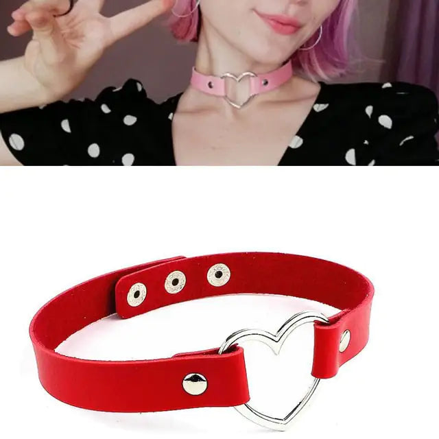 Leather Heart Ring Choker