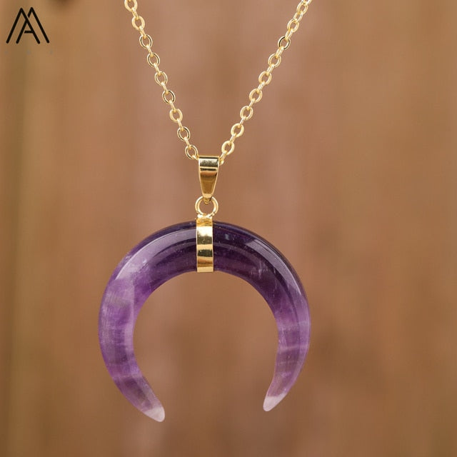 Crescent Moon Stone Necklace - DARK MOON