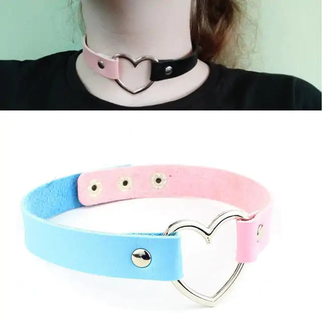 Leather Heart Ring Choker