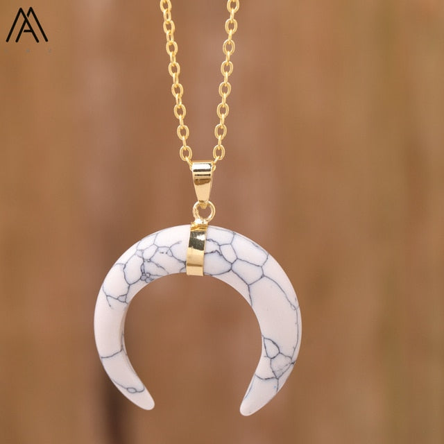 Crescent Moon Stone Necklace - DARK MOON