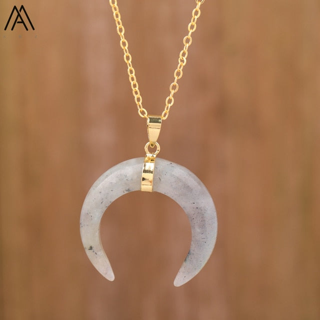 Crescent Moon Stone Necklace - DARK MOON