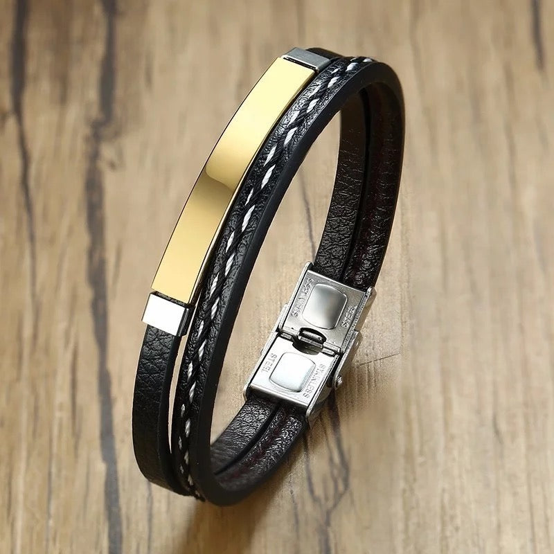 Metal & Leather Weave Bracelet - DARK MOON