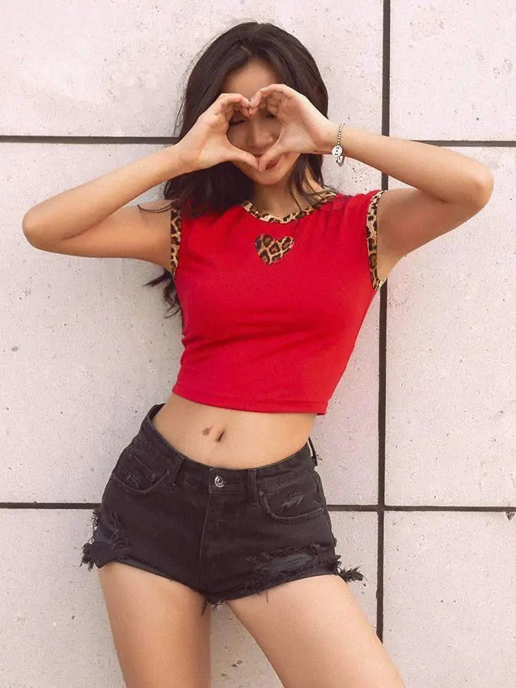 Leopard Heart Crop Top