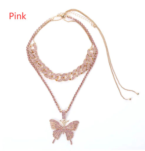 Layered Butterfly & Chain Necklace