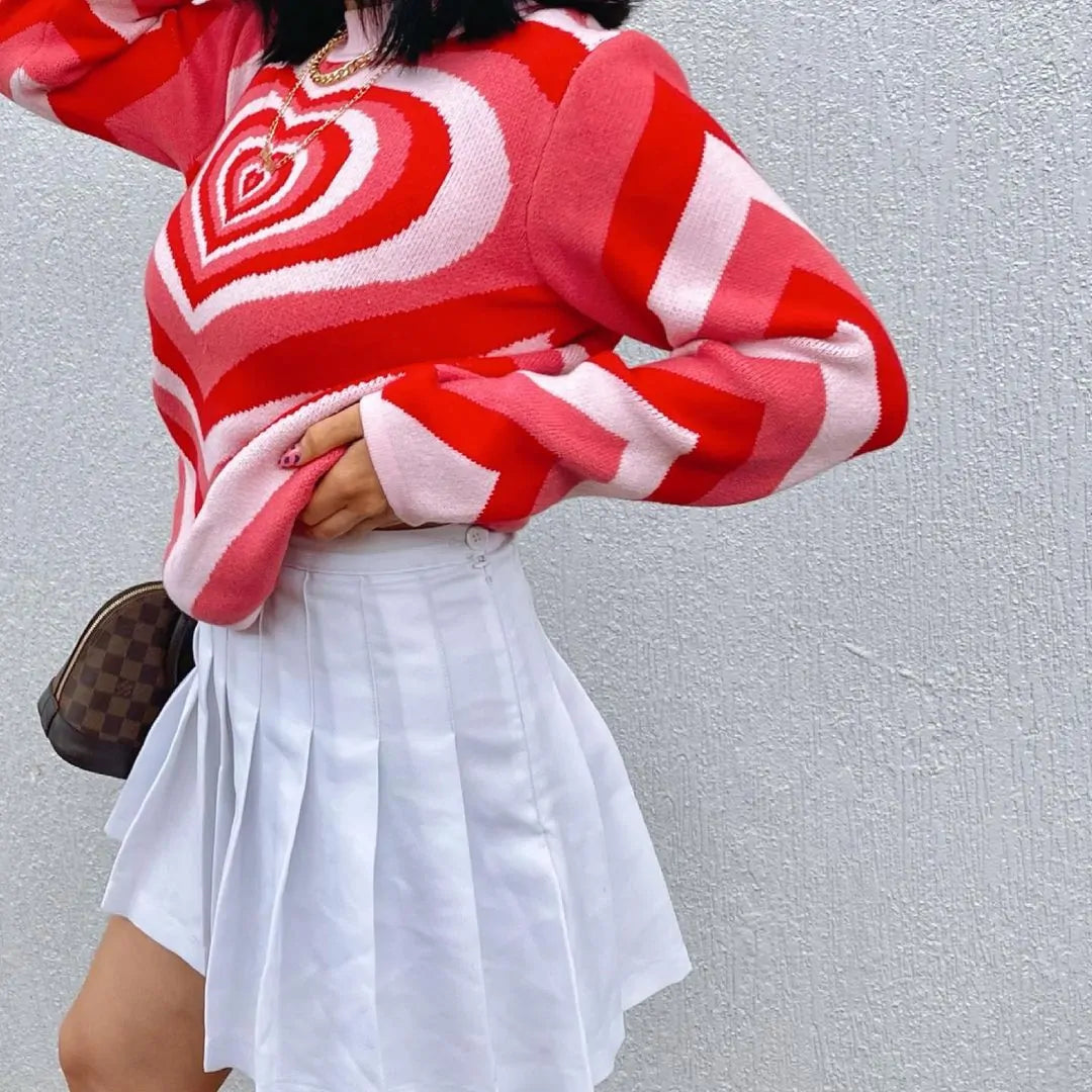 Heart Striped Turtleneck Sweater