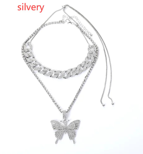 Layered Butterfly & Chain Necklace