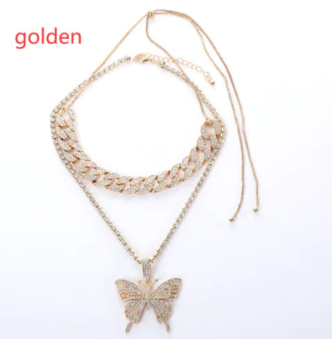 Layered Butterfly & Chain Necklace