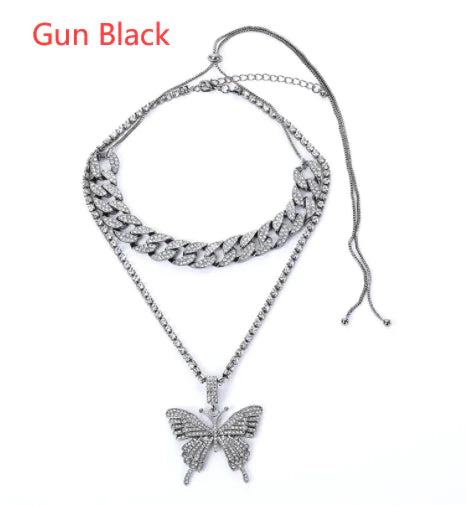 Layered Butterfly & Chain Necklace