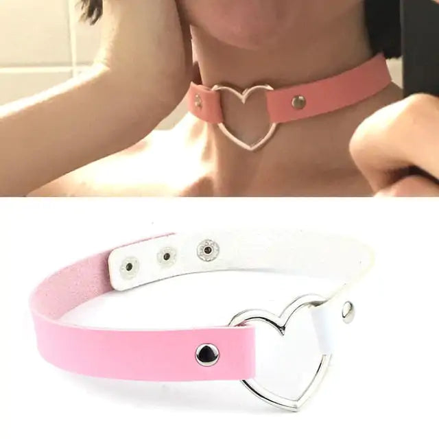 Leather Heart Ring Choker