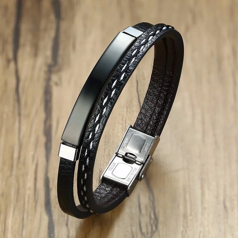 Metal & Leather Weave Bracelet - DARK MOON