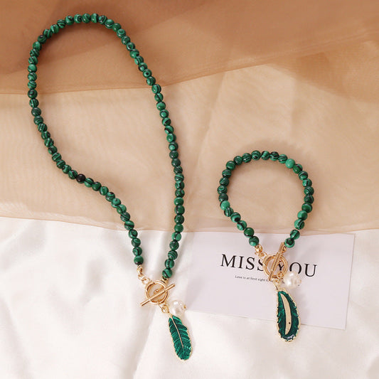 Malachite Pearl Necklace and Bracelet - DARK MOON