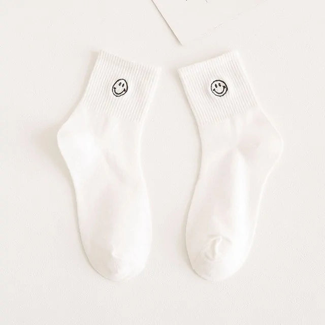 Embroidered Smiley Face Socks