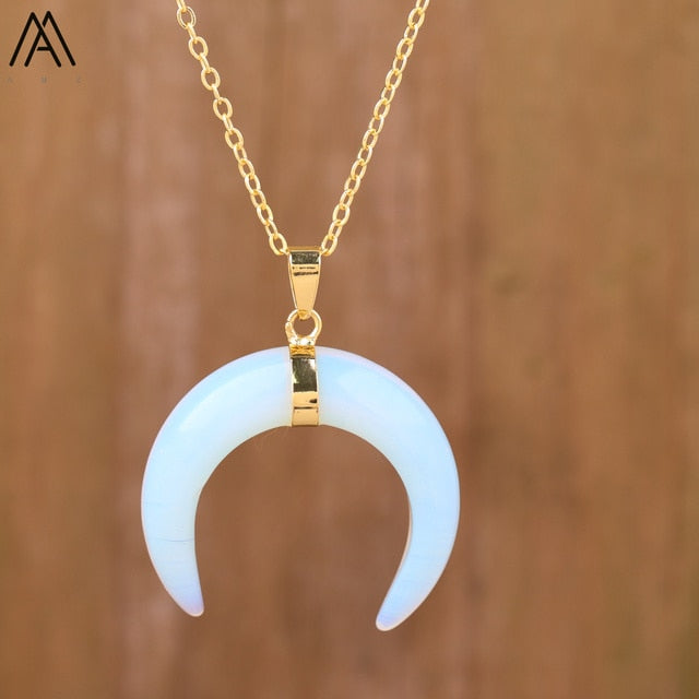 Crescent Moon Stone Necklace - DARK MOON