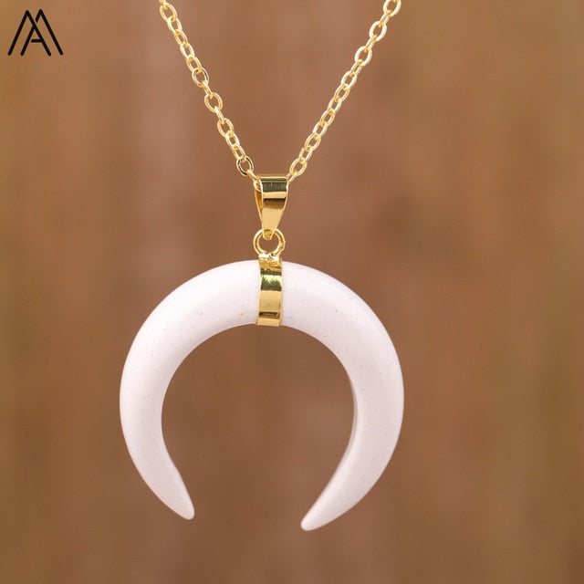 Crescent Moon Stone Necklace - DARK MOON