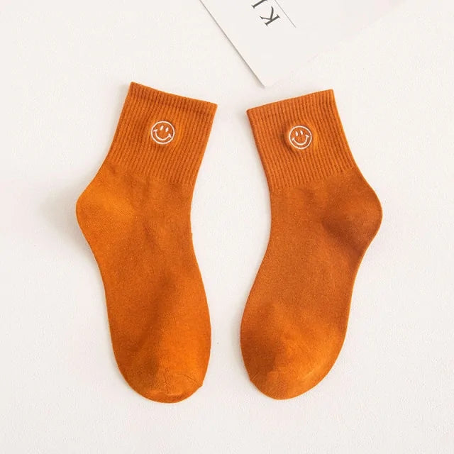 Embroidered Smiley Face Socks