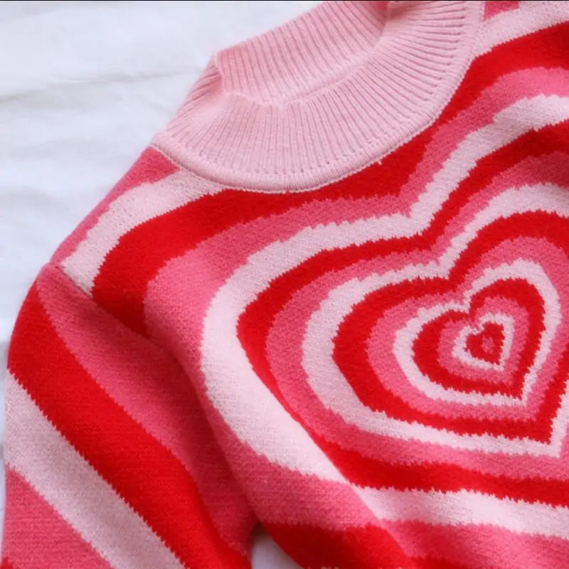 Heart Striped Turtleneck Sweater