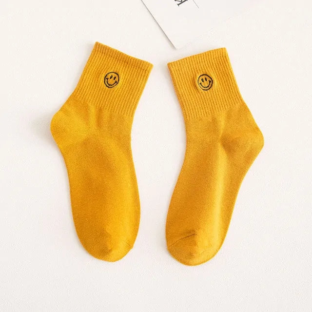 Embroidered Smiley Face Socks