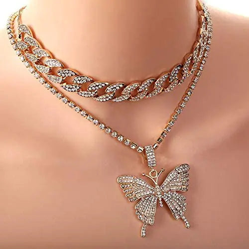 Layered Butterfly & Chain Necklace