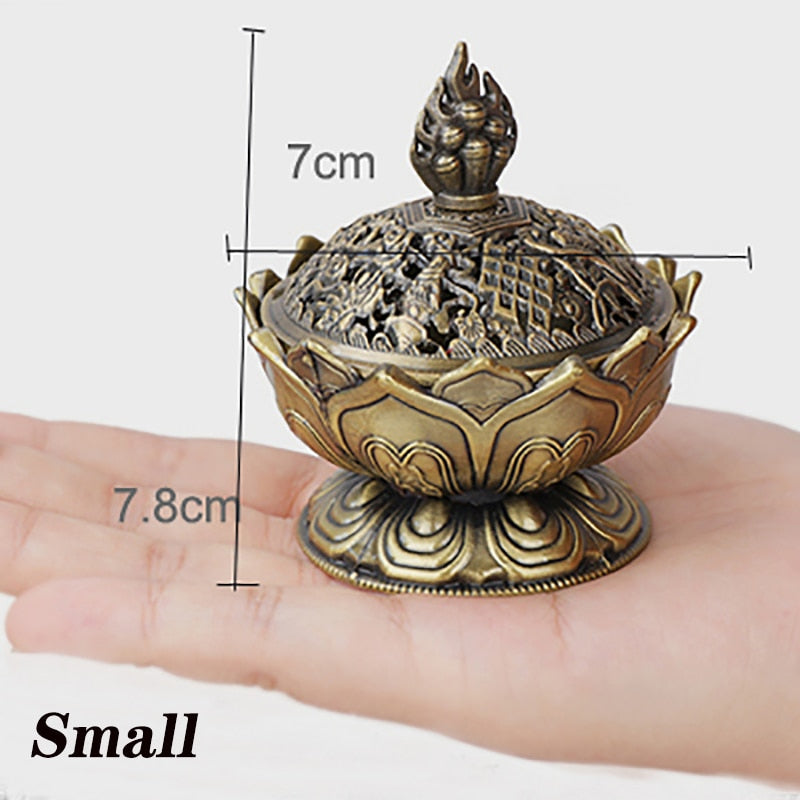 Lotus Flower Chinese Buddha Alloy Metal Incense Burner - DARK MOON