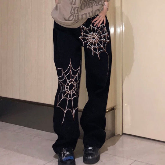 Spiderweb Loose Fit Jeans - DARK MOON