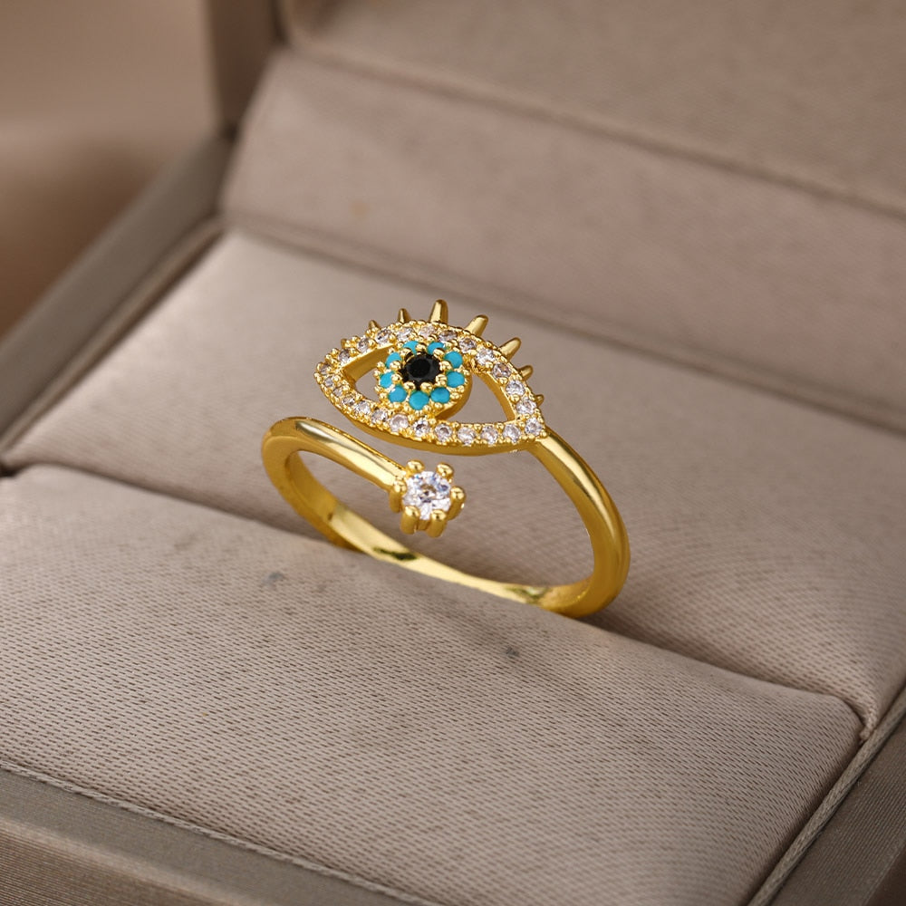 Gold & Diamond Evil Eye Ring - DARK MOON