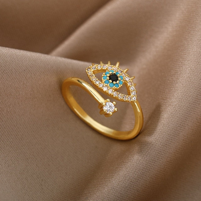 Gold & Diamond Evil Eye Ring - DARK MOON