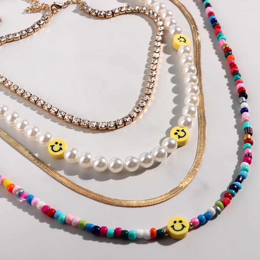 Multilayer Smiley Face Necklace - DARK MOON