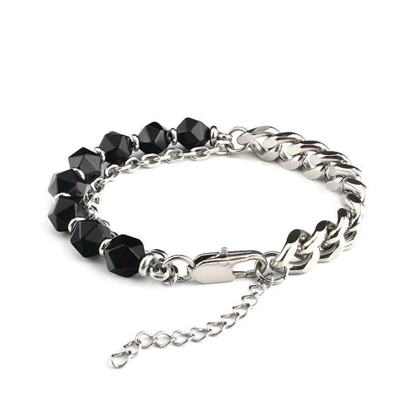 Stone & Metal Chain Bracelet - DARK MOON