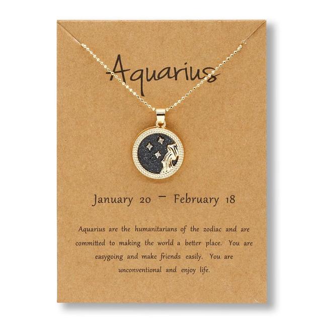 Zodiac Round Pendant Necklace - DARK MOON