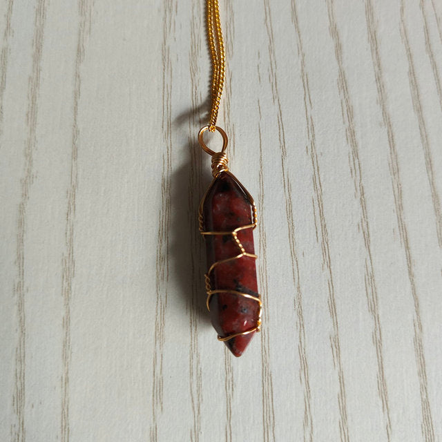 Wire Wrapped Stone Pendant Necklace - DARK MOON