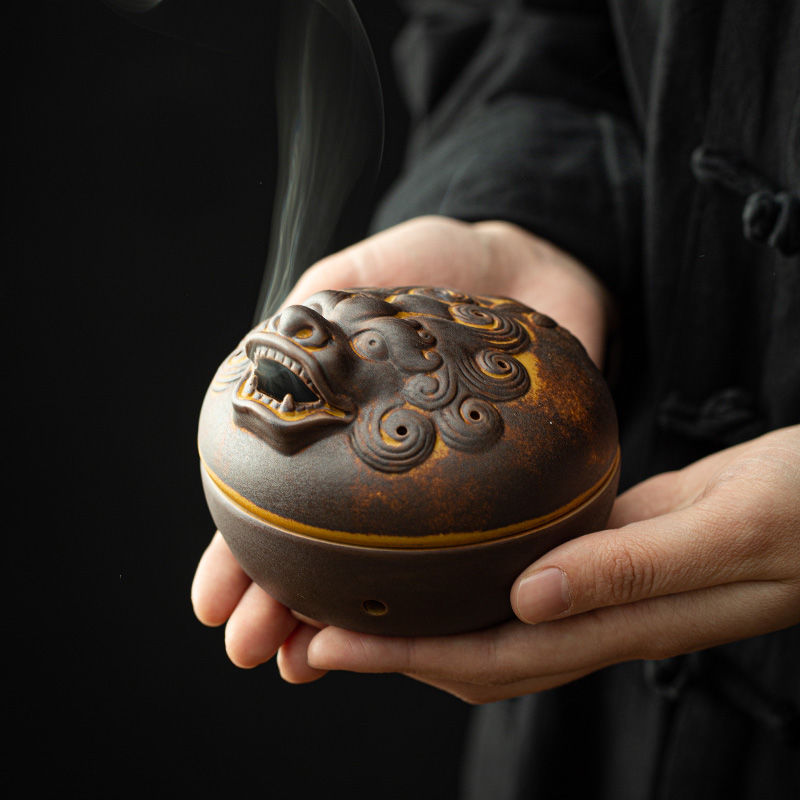 Foo Dog Round Incense Burner - DARK MOON