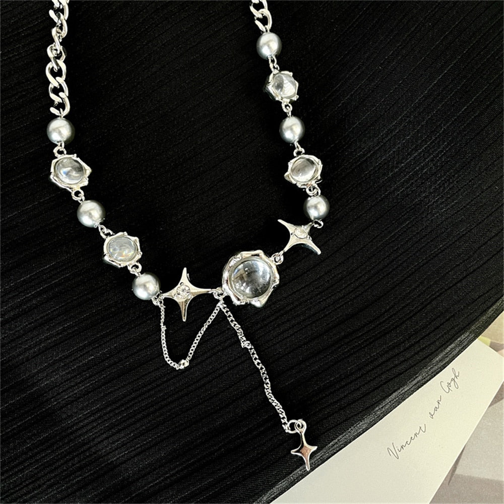 Sparkle & Crystal Ball Chain Necklace - DARK MOON