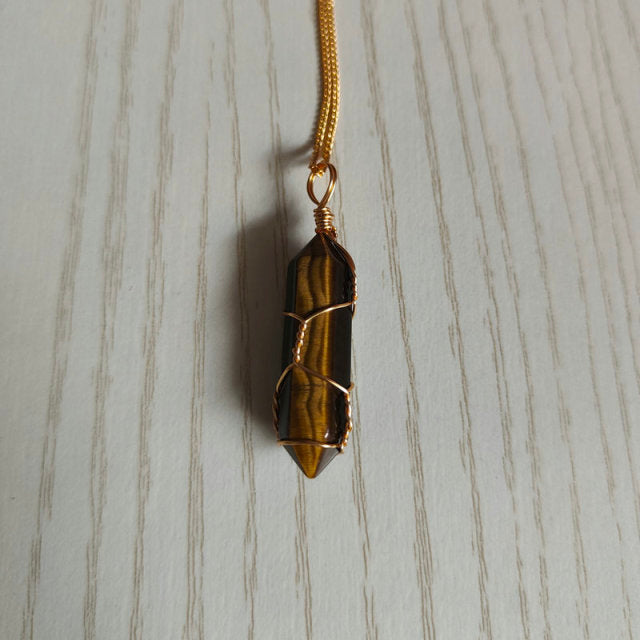 Wire Wrapped Stone Pendant Necklace - DARK MOON