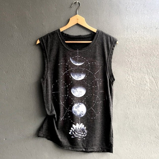 Moon Phase & Lotus Tank Top - DARK MOON