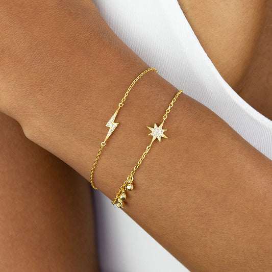 Lightning & Star Dainty Gold Bracelet - DARK MOON