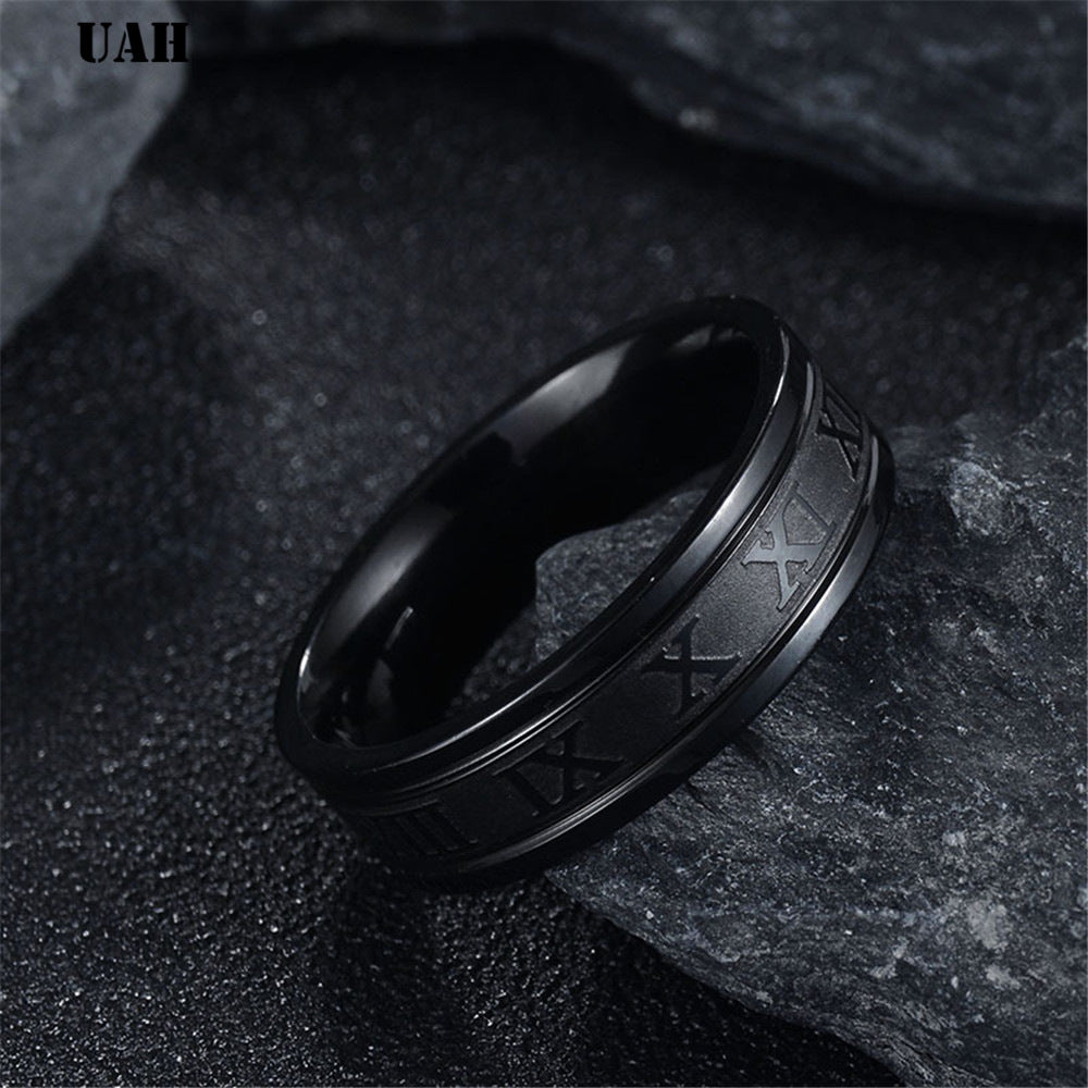 Roman Numerals Band Rings - DARK MOON