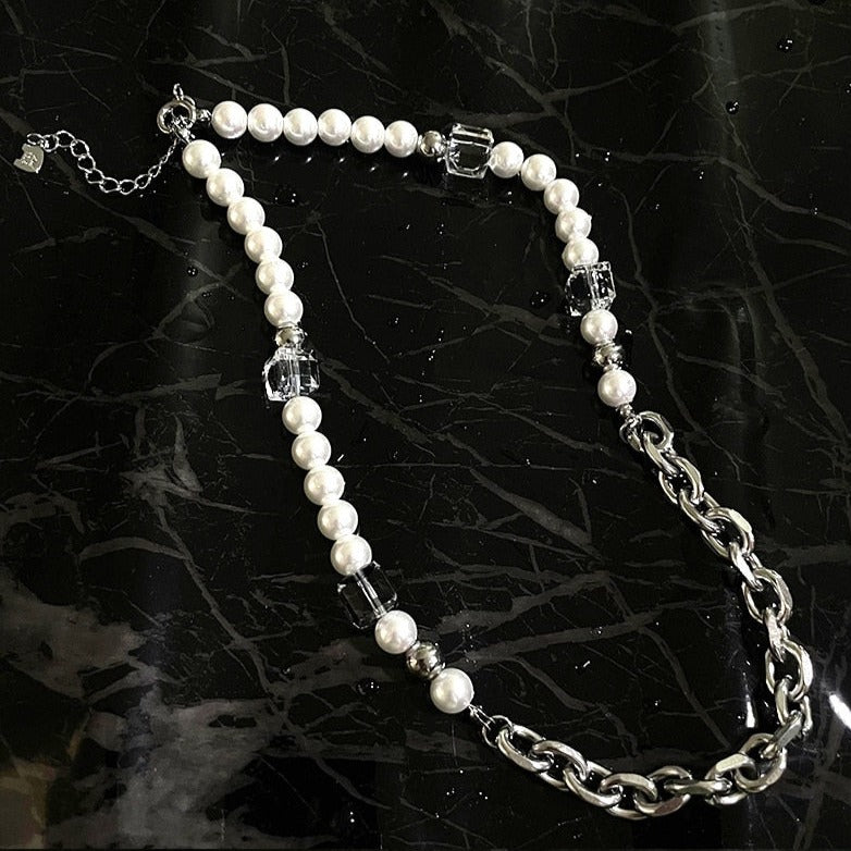 Industrial Pearl & Chain Necklace - DARK MOON