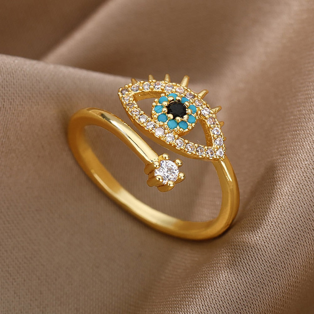 Gold & Diamond Evil Eye Ring - DARK MOON