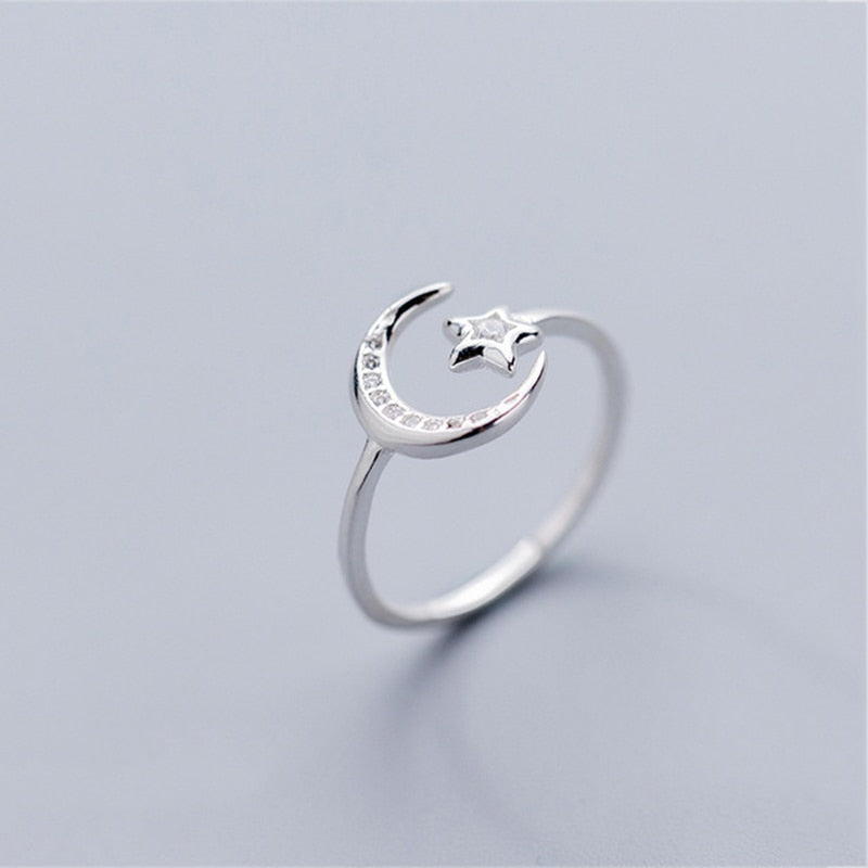 Sterling Silver Moon & Star Ring - DARK MOON