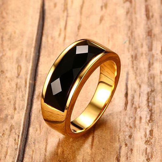 Gold & Black Agate Ring