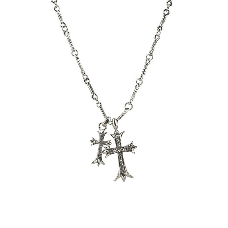 Diamond Double Cross Necklace - DARK MOON