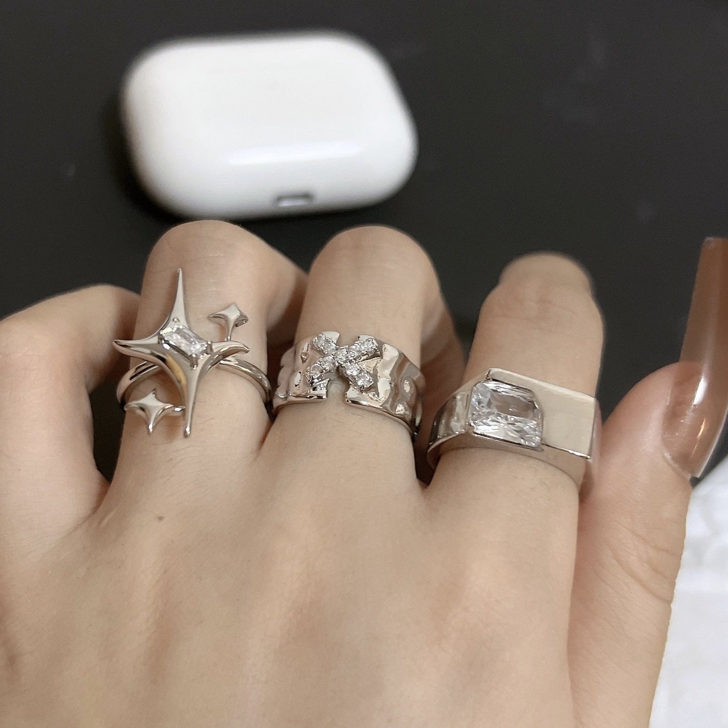 Sparkly Crystal Rings - DARK MOON