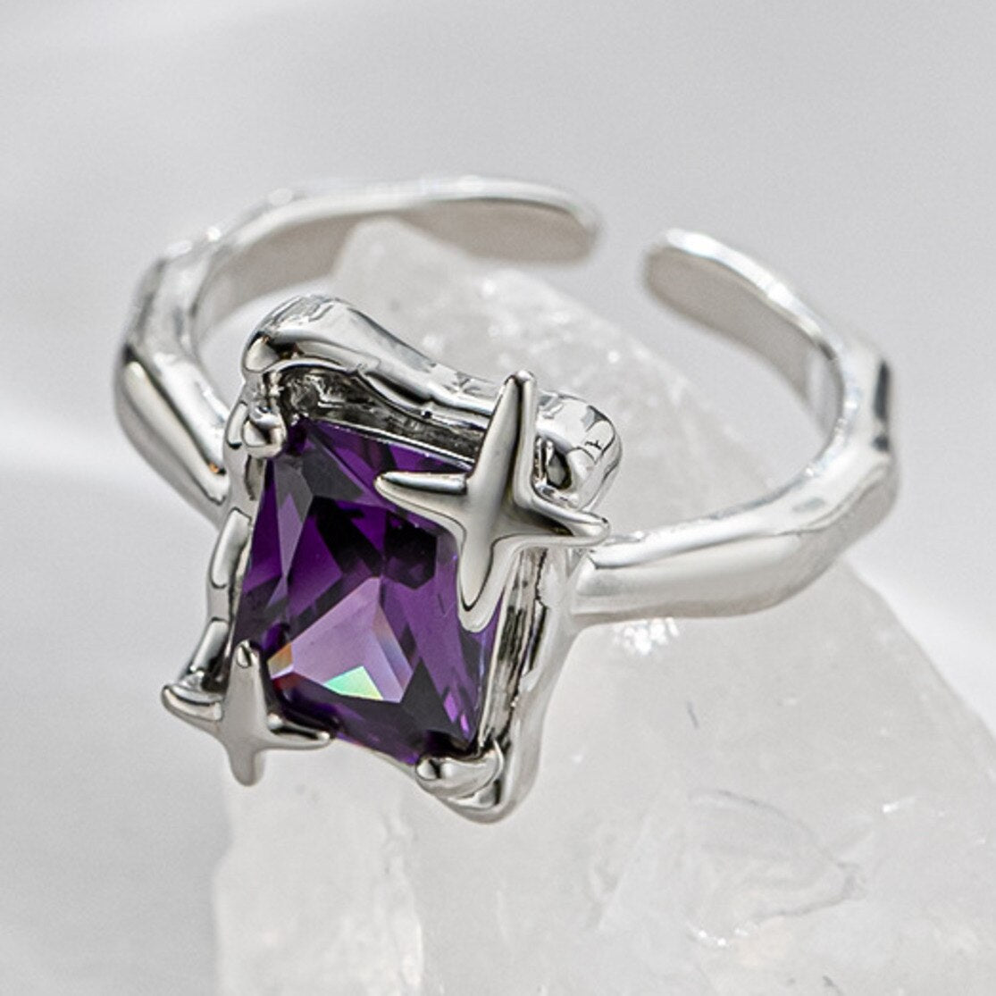 Purple Square Crystal Ring - DARK MOON