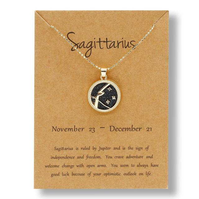 Zodiac Round Pendant Necklace - DARK MOON