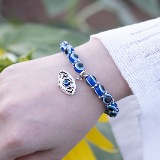 Evil Eye Beaded Bracelet with Charm - DARK MOON