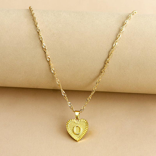 Initial Letter Gold Heart Necklace - DARK MOON