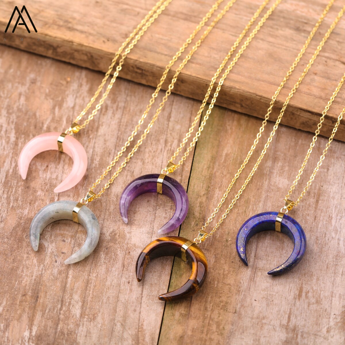 Crescent Moon Stone Necklace - DARK MOON